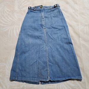 Vintage 1970s Viceroy Blue Jean Denim Midi Skirt Prairie Skirt